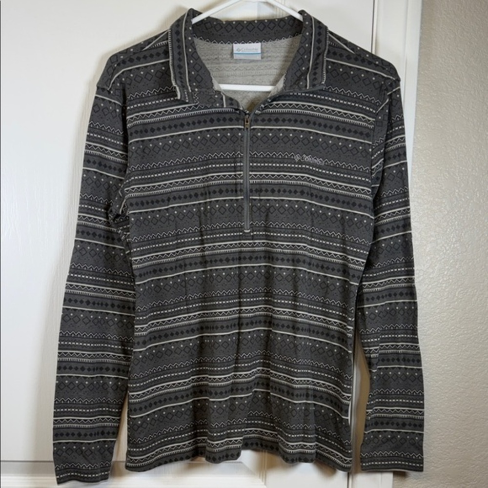 Columbia Drifting Snow Half-Zip Pullover Gray Geometric L/S Size Large EUC #5050